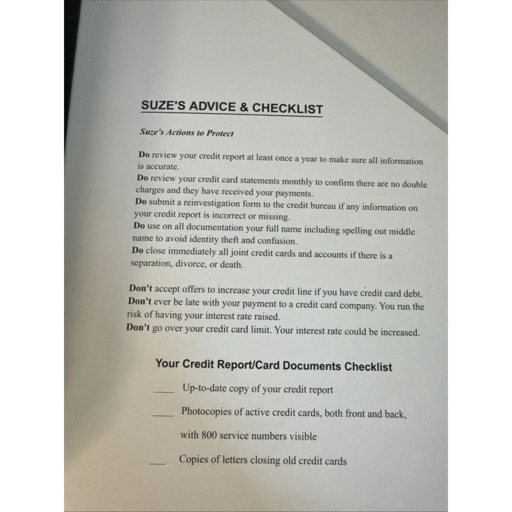 Suze Orman's 2002 Blue Case Protection Portfolio Book, Cd, Folders -  Complete